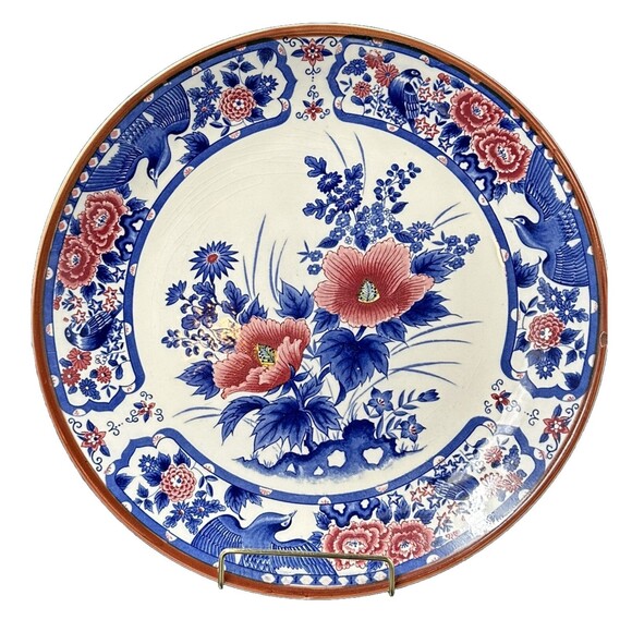 Cost Plus Vtg Beautiful Blue Mauve Round Floral Fine China Platter made in Japan - Picture 1 of 8